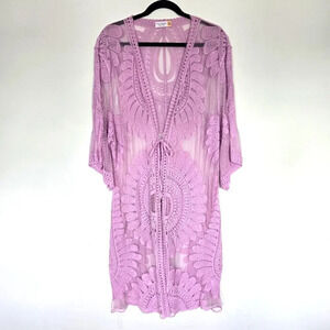 Style Apparel Lavender Embroidered Duster Cover-up M Boho Festival Hippie‎ Fairy